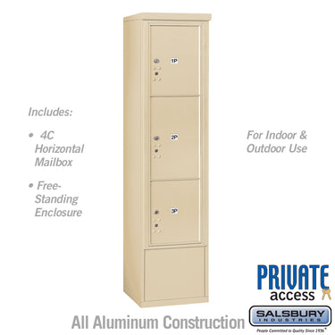 Maximum Height Free-Standing 4C Horizontal Parcel Locker with 3 Parcel Lockers in Sandstone with Private Access